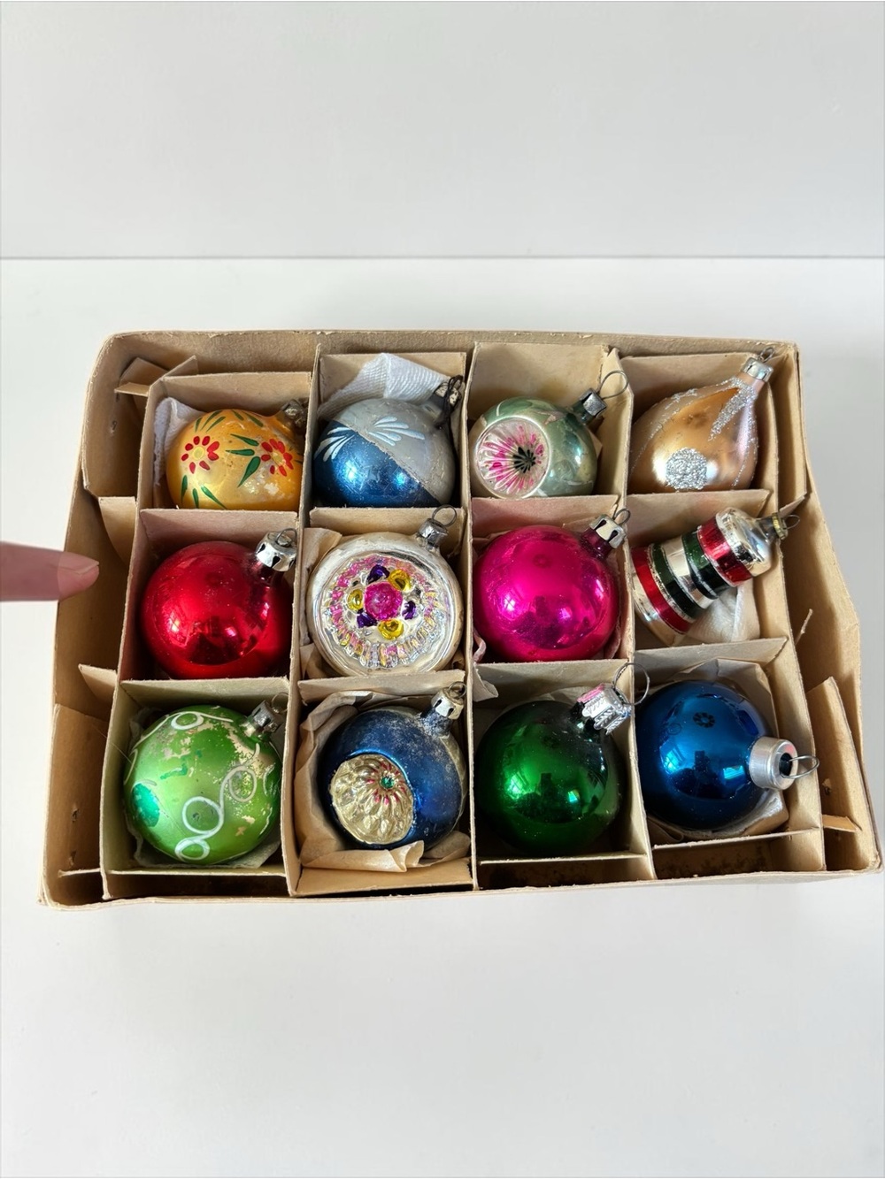 Vintage Glass Christmas Ornaments 12 Double Indent Reflector Bell MCM